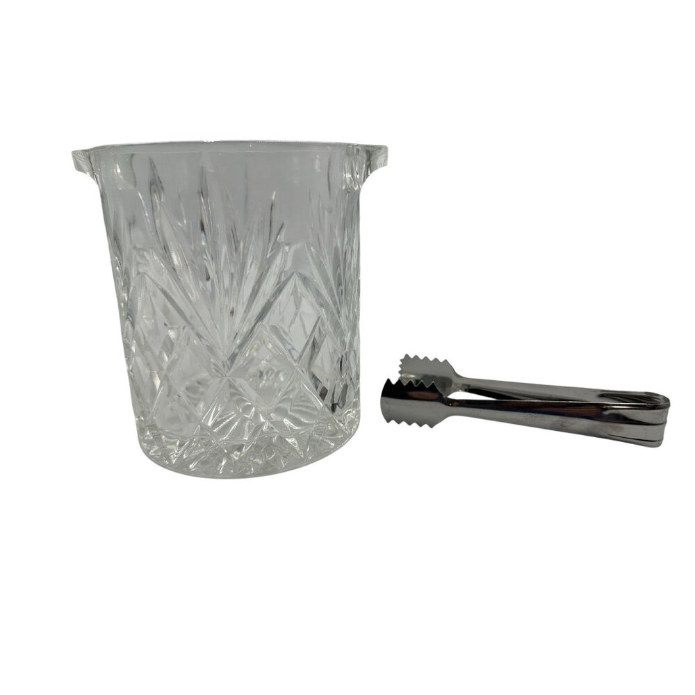 Bohemia Crystal Cortina 24% Lead Crystal Ice Bucket & Tongs Vintage Criss-Cross